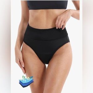 Period Swimwear-Menstrual Bikini Bottoms-Black High Waisted Leakproof SwimBottom